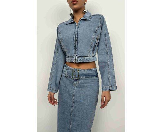 Women's Belt Detail Maxi Denim Skirt