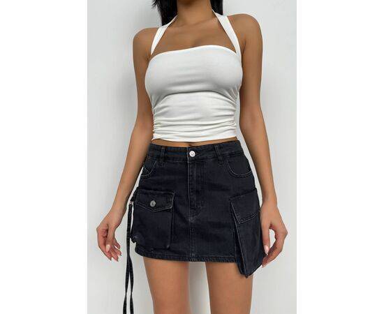 Women's Mini Denim Skirt with Cargo Pockets