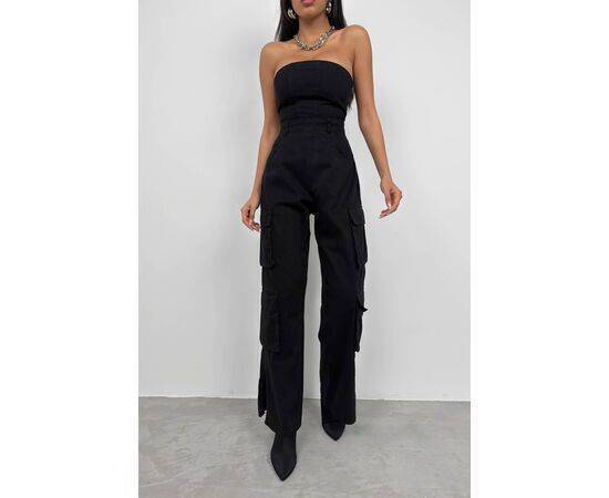 Women's Strapless Denim Jumpsuit with Cargo Pocket