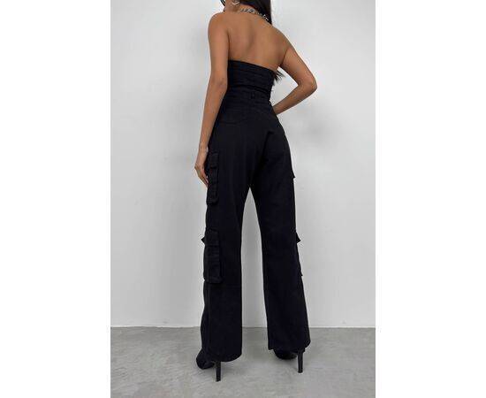 Women's Strapless Denim Jumpsuit with Cargo Pocket