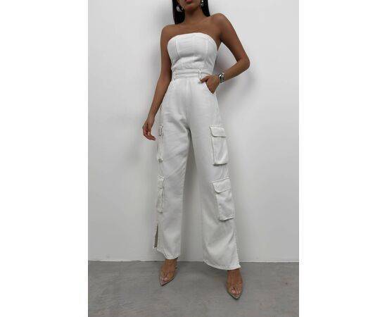 Women's Strapless Denim Jumpsuit with Cargo Pocket