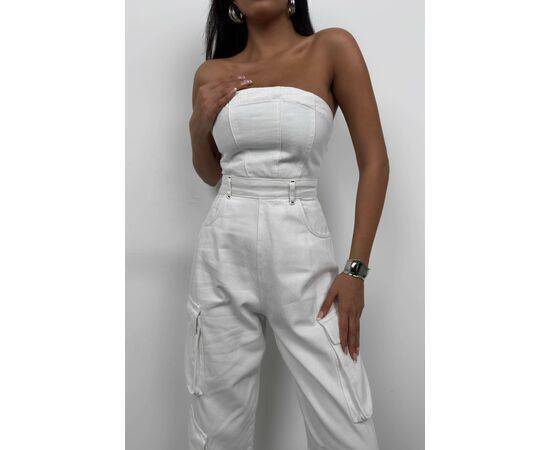 Women's Strapless Denim Jumpsuit with Cargo Pocket