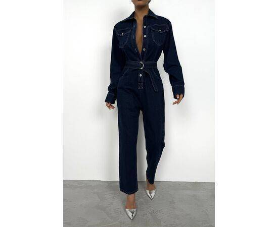 Women's Belt Detail Denim Jumpsuit