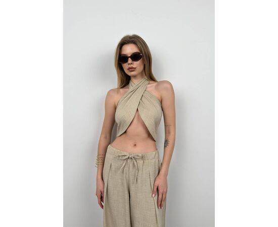 Women's Cross-Tied Linen Crop Top