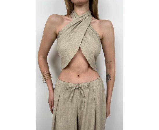 Women's Cross-Tied Linen Crop Top