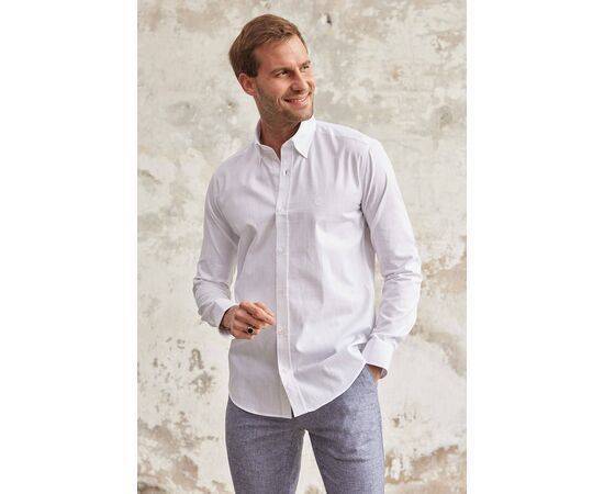 Linen Look Collar Buttoned Classic Fit Long Sleeve Shirt