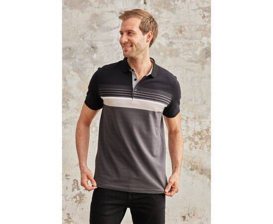 Stripe Patterned Polo Neck Short Sleeve T-Shirt