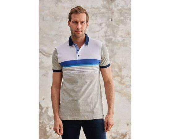 Stripe Patterned Polo Neck Short Sleeve T-Shirt