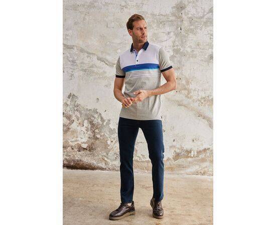 Stripe Patterned Polo Neck Short Sleeve T-Shirt