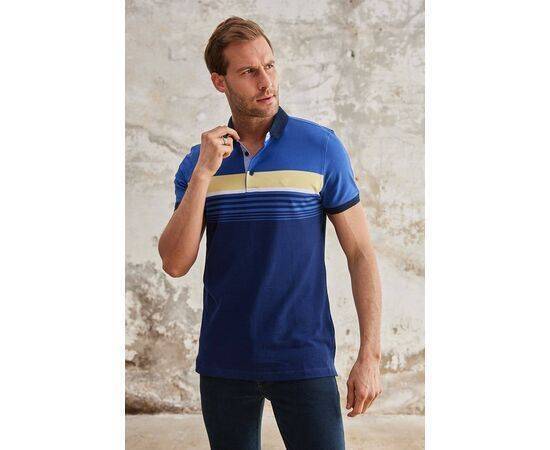 Stripe Patterned Polo Neck Short Sleeve T-Shirt