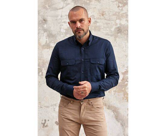 Gabardine Collar Long Sleeve Shirt with Pockets