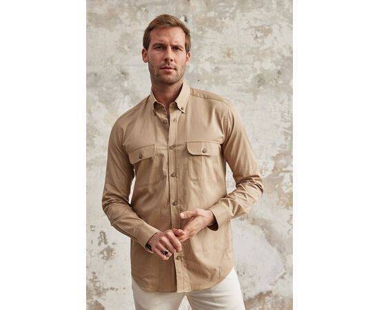 Gabardine Collar Long Sleeve Shirt with Pockets