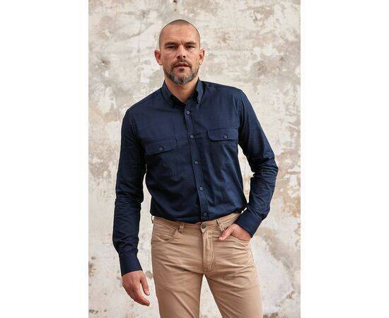 Gabardine Collar Long Sleeve Shirt with Pockets