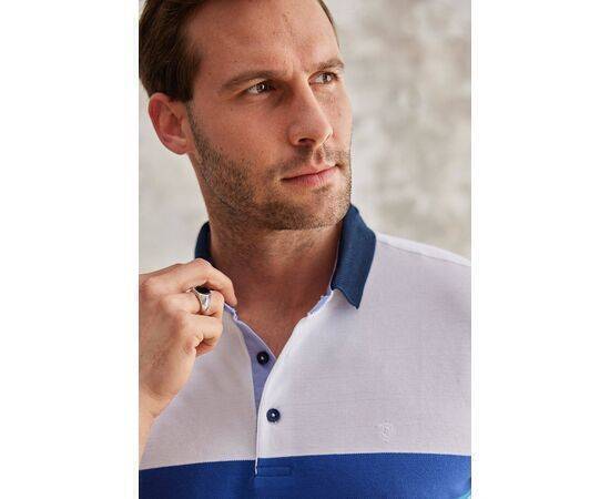 Stripe Patterned Polo Neck Short Sleeve T-Shirt