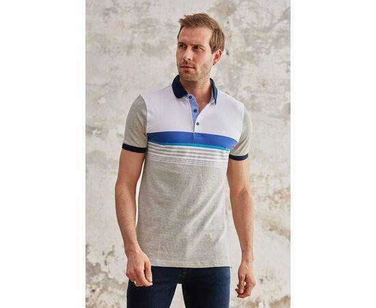 Stripe Patterned Polo Neck Short Sleeve T-Shirt