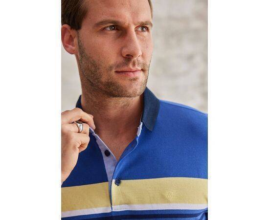 Stripe Patterned Polo Neck Short Sleeve T-Shirt