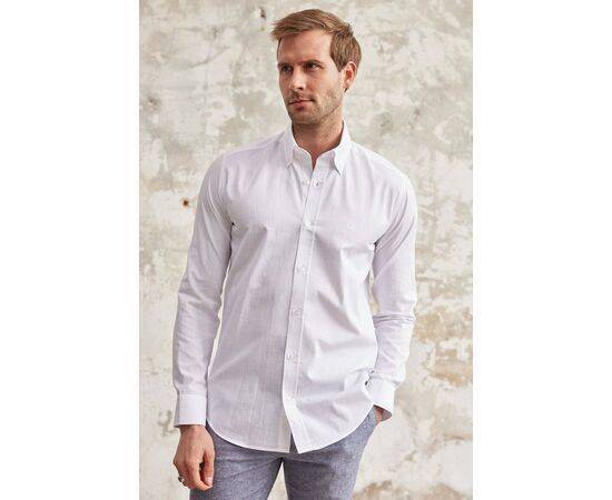 Linen Look Collar Buttoned Classic Fit Long Sleeve Shirt