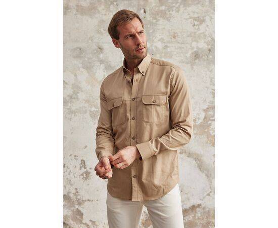 Gabardine Collar Long Sleeve Shirt with Pockets