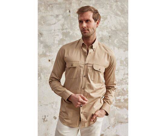 Gabardine Collar Long Sleeve Shirt with Pockets