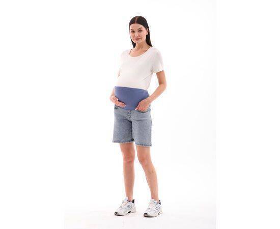 Maternity Flexible Abdominal Band Adjustable Waist Mom Fit Shorts Blue Snow