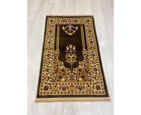 Mevlana Bazaar Oman Motif Wool Prayer Rug Brown