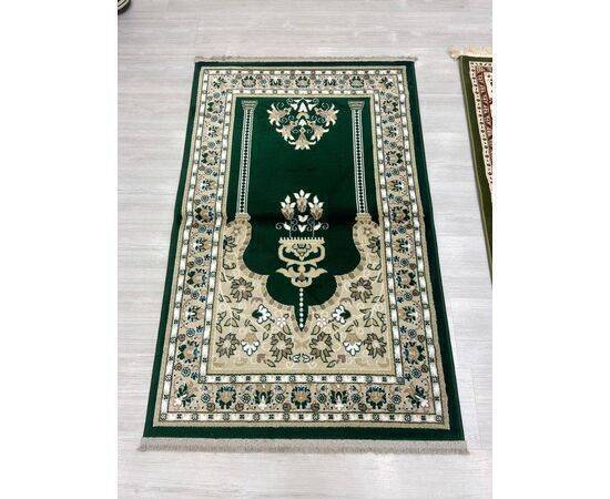 Mevlana Bazaar Oman Motif Wool Prayer Rug Dark Green