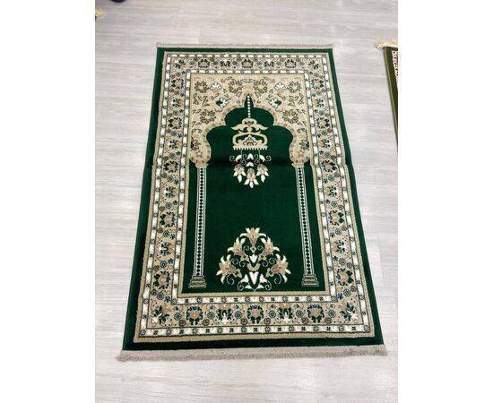 Mevlana Bazaar Oman Motif Wool Prayer Rug Dark Green