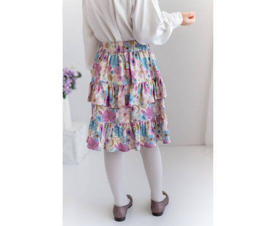 Patterned Woven Skirt with Ruffle Belt for Girls