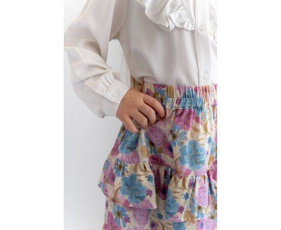 Patterned Woven Skirt with Ruffle Belt for Girls